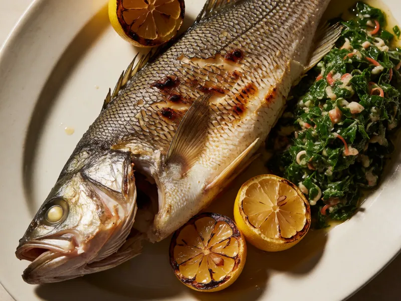 Whole roasted branzino